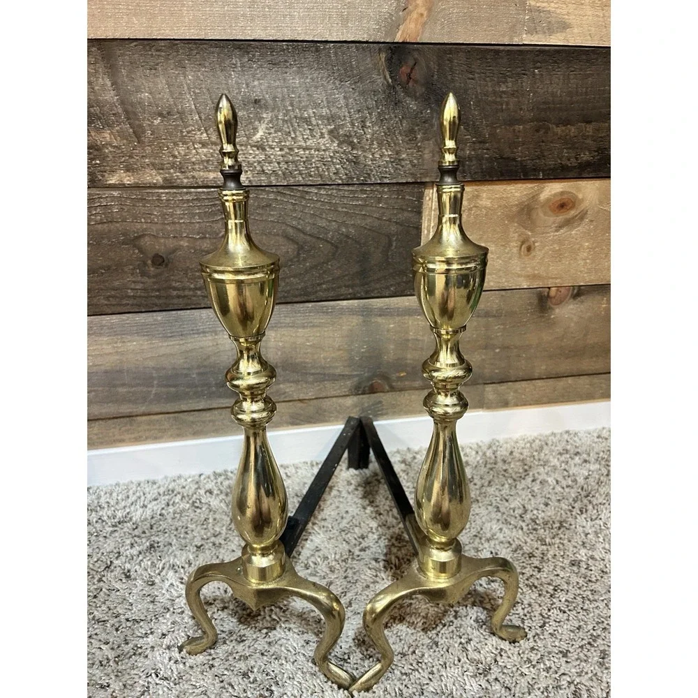 Vintage Brass Andirons Fire Dogs for Fireplace 18.5